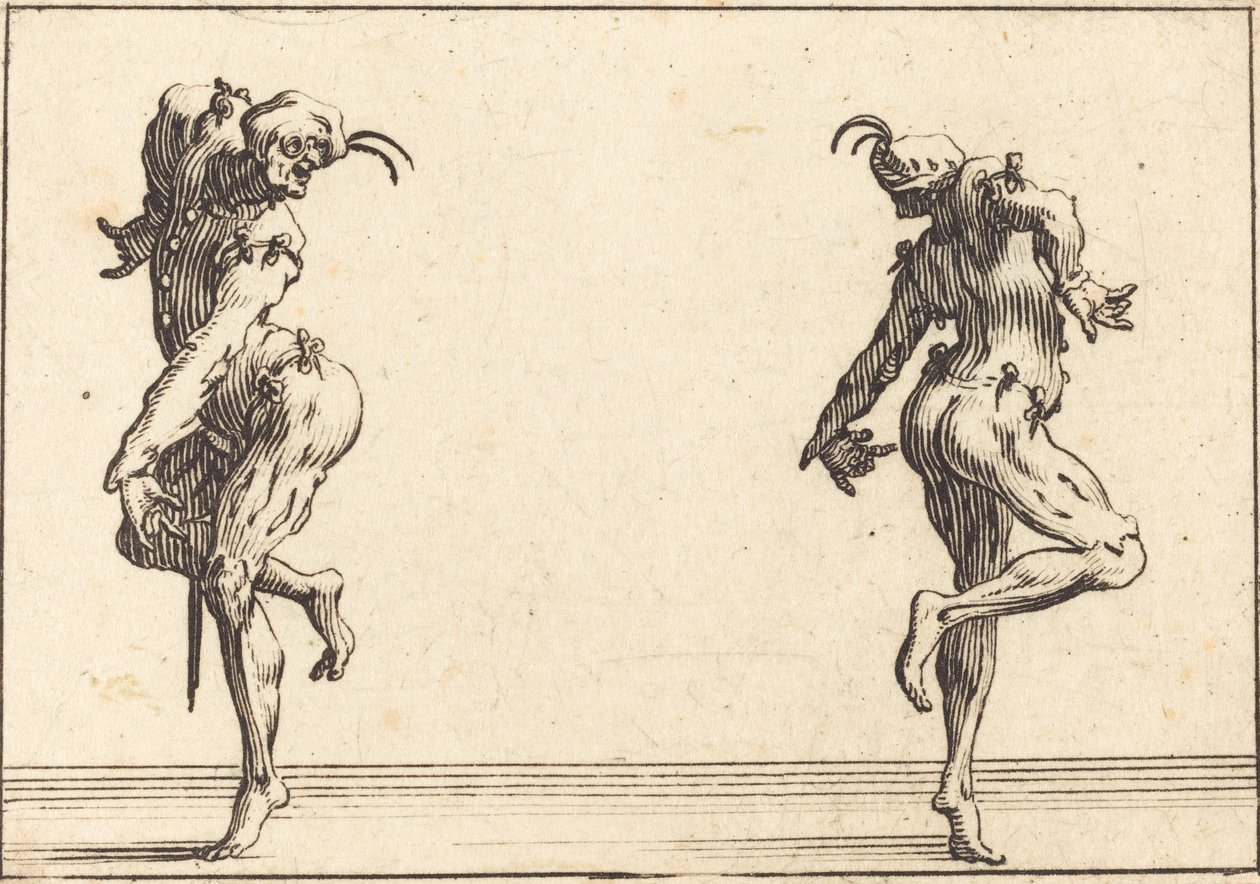 Två Pantaloons som dansar av Jacques Callot