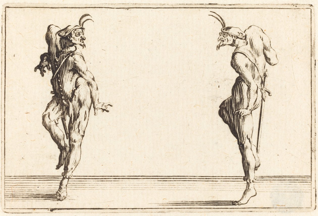 Två Pantaloons som dansar, ca. 1622. av Jacques Callot