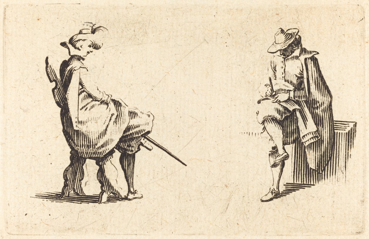 Två sittande figurer av Jacques Callot