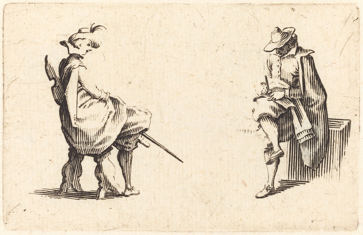 Två sittande figurer av Jacques Callot