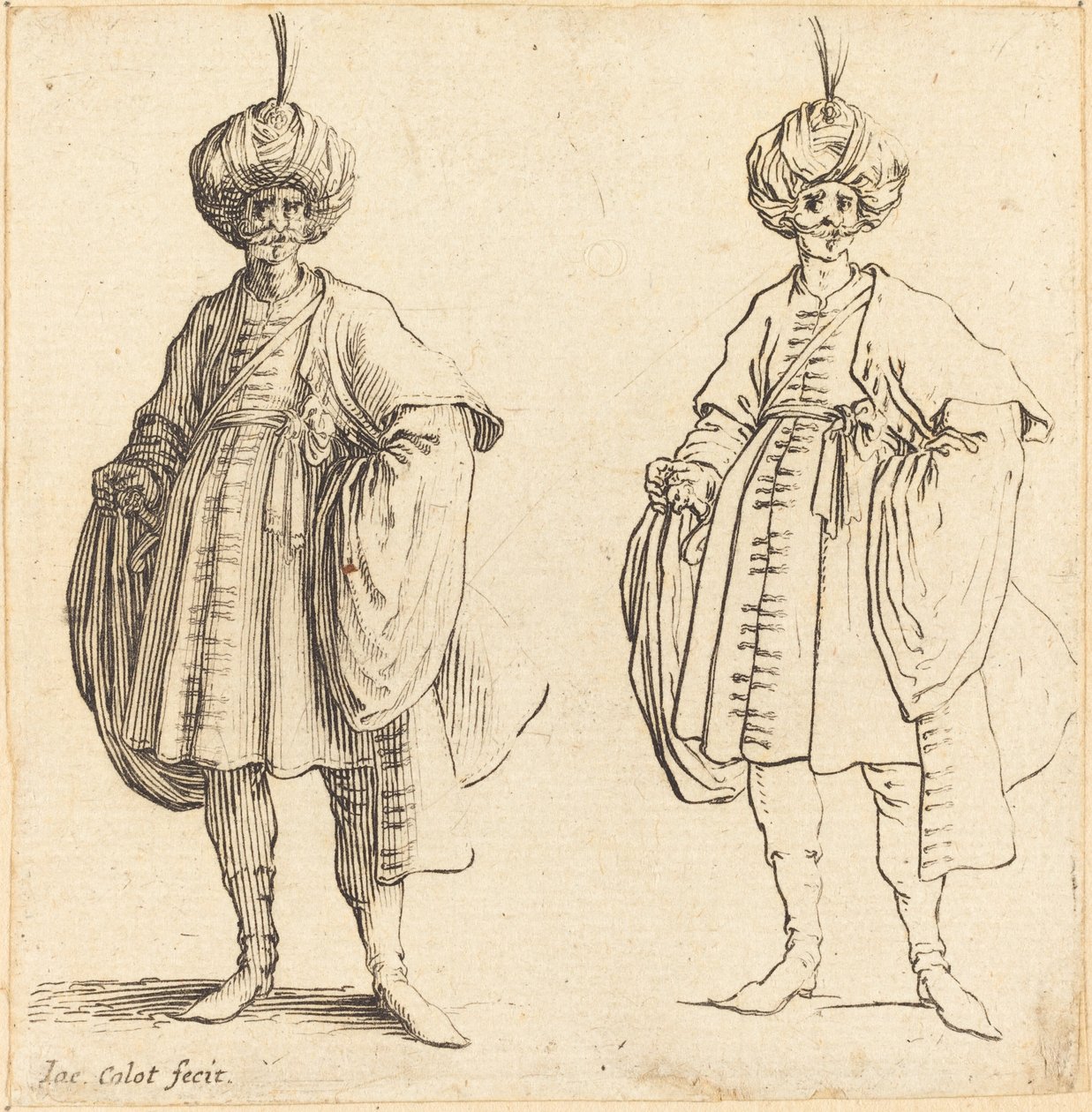 Två turkar klädda i turbaner med en plym av Jacques Callot