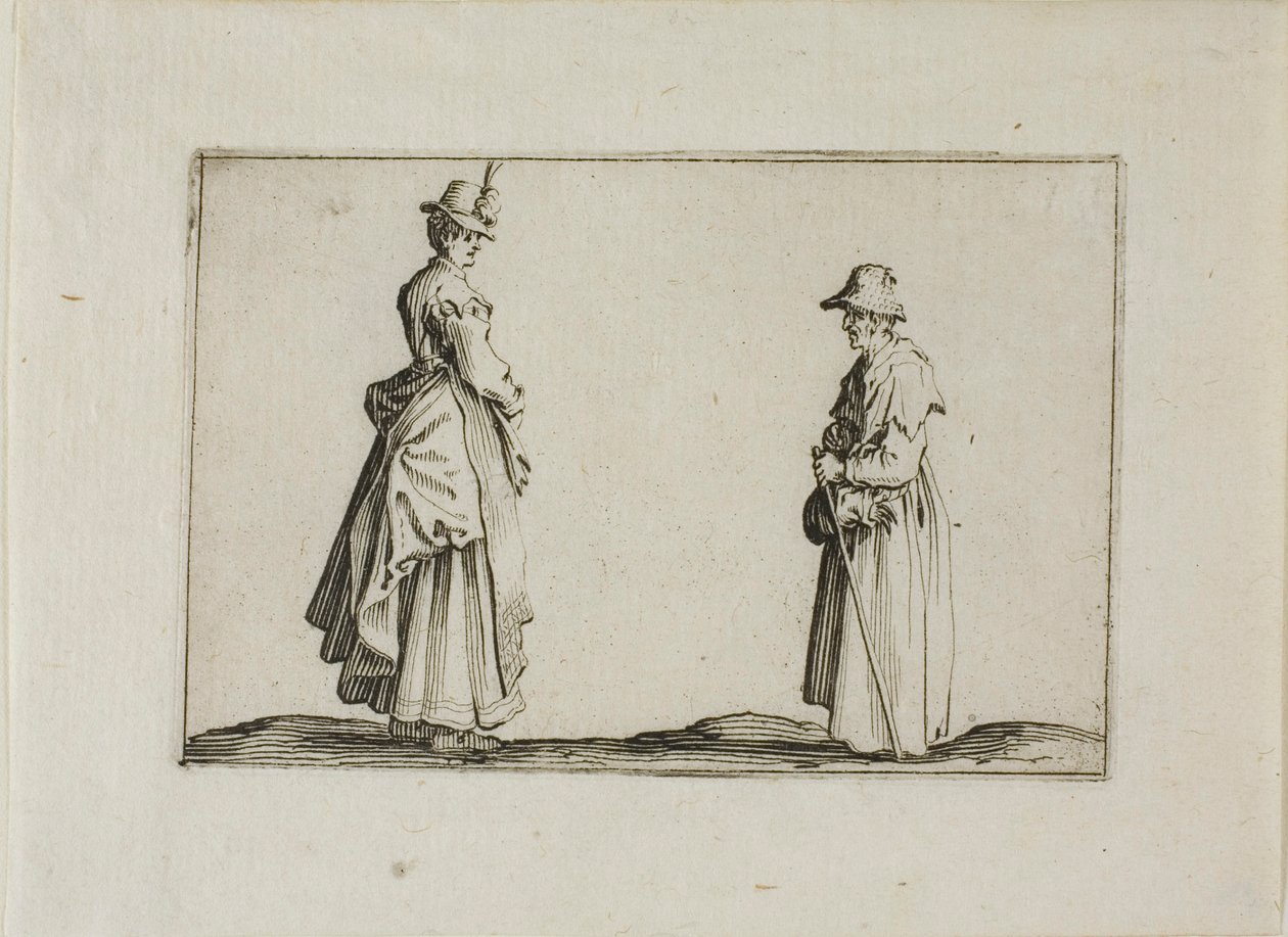 Två kvinnor i profil, från The Caprices av Jacques Callot