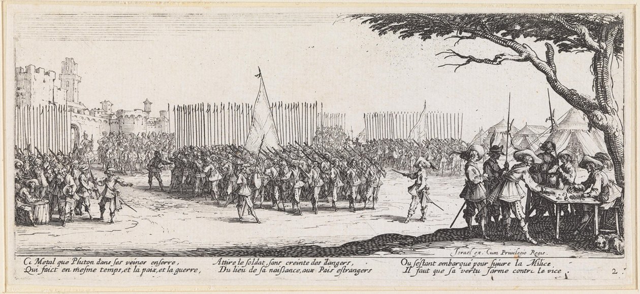 Vimplar framför stadsmurarna av Jacques Callot