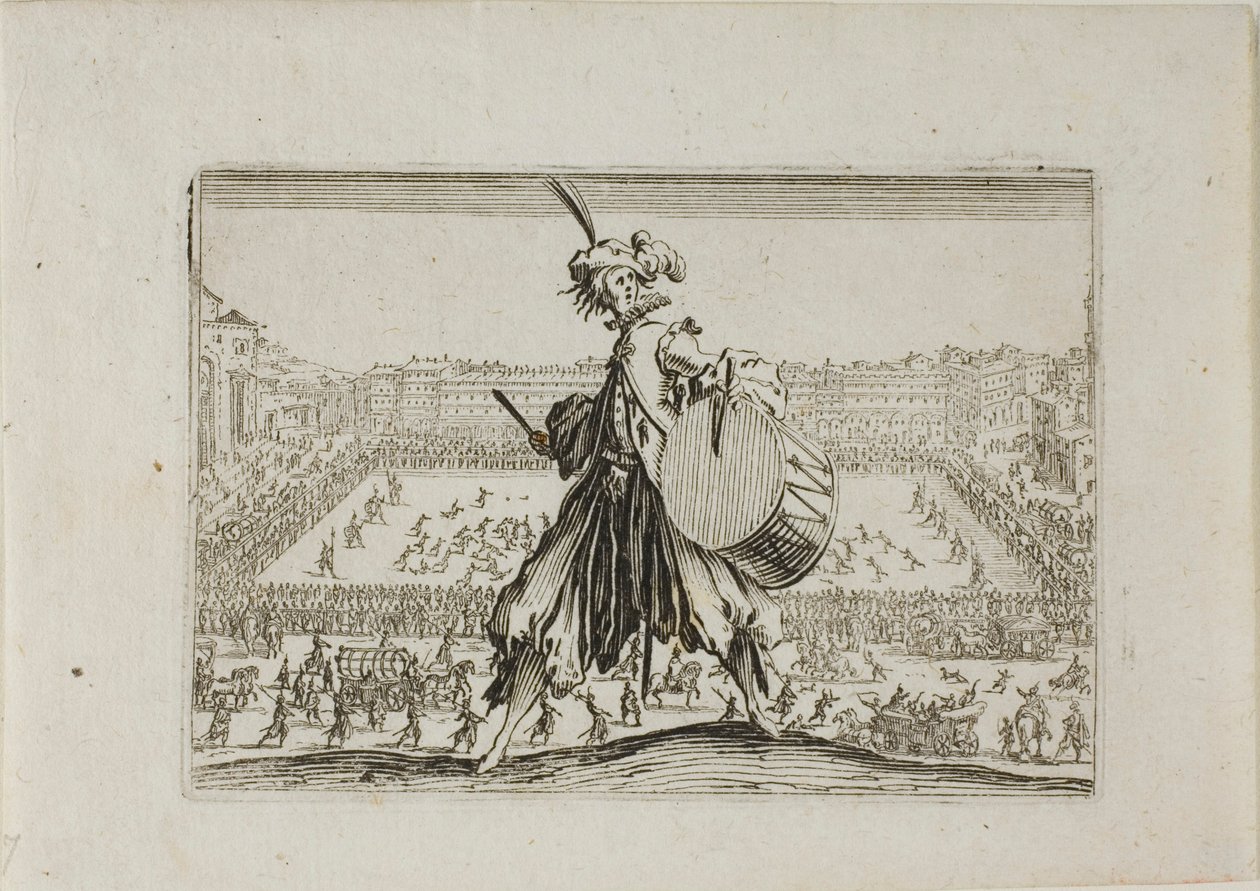 Vy över Piazza S. Croce med fotbollsmatch, från The Caprices av Jacques Callot