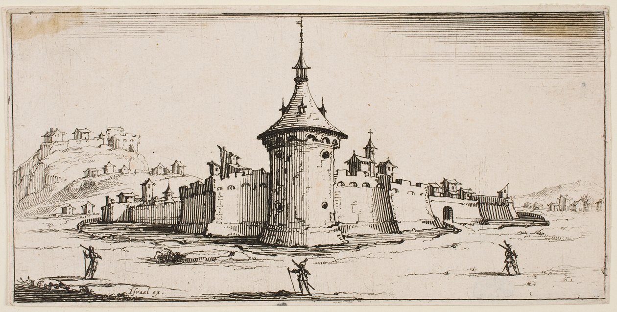 Vy över en befäst by av Jacques Callot
