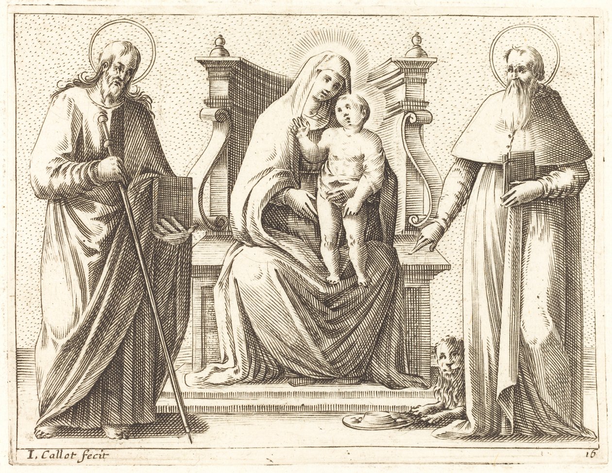 Jungfru och barn med de heliga Jakob och Hieronymus av Jacques Callot