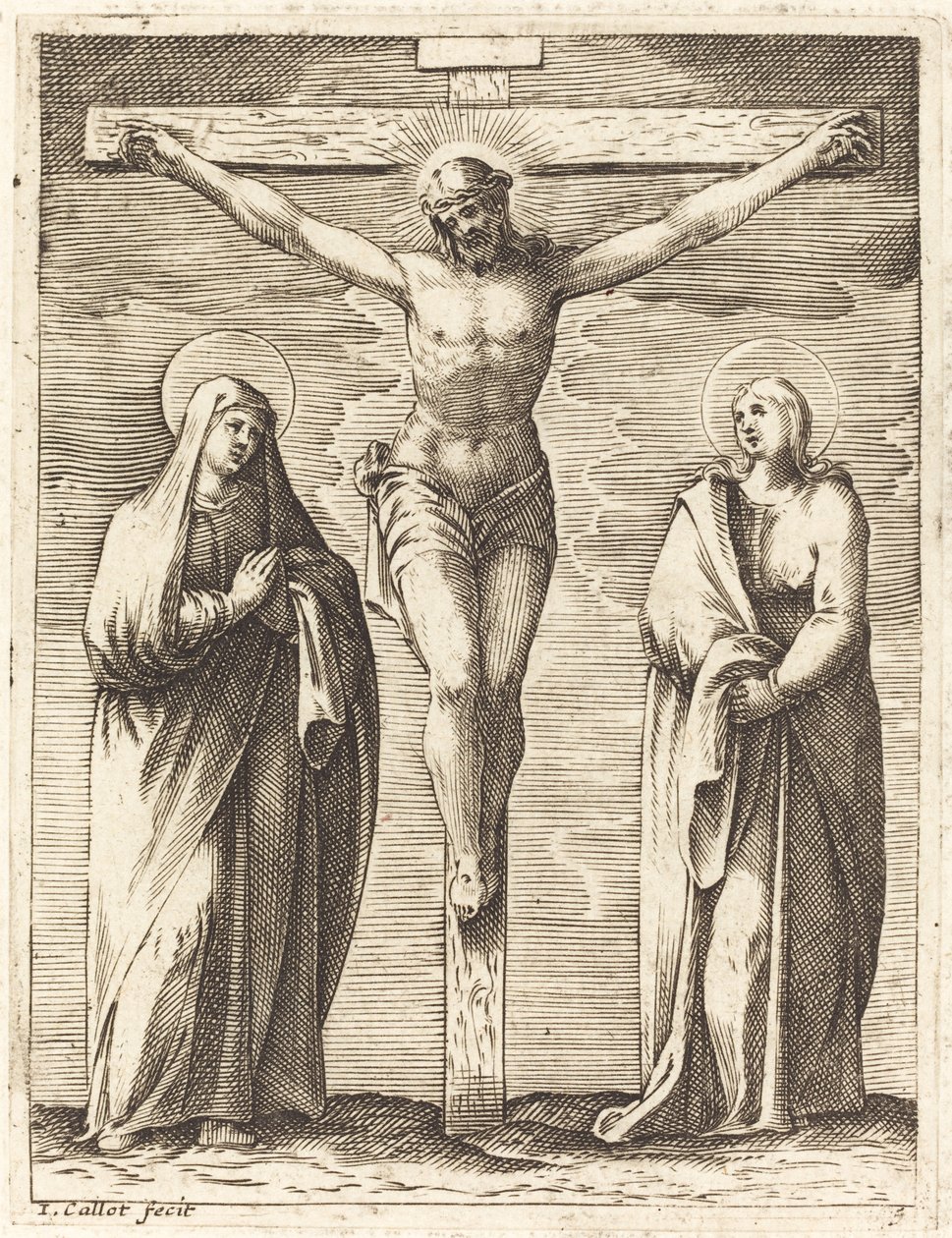 Jungfru och Sankt Johannes vid korsets fot av Jacques Callot
