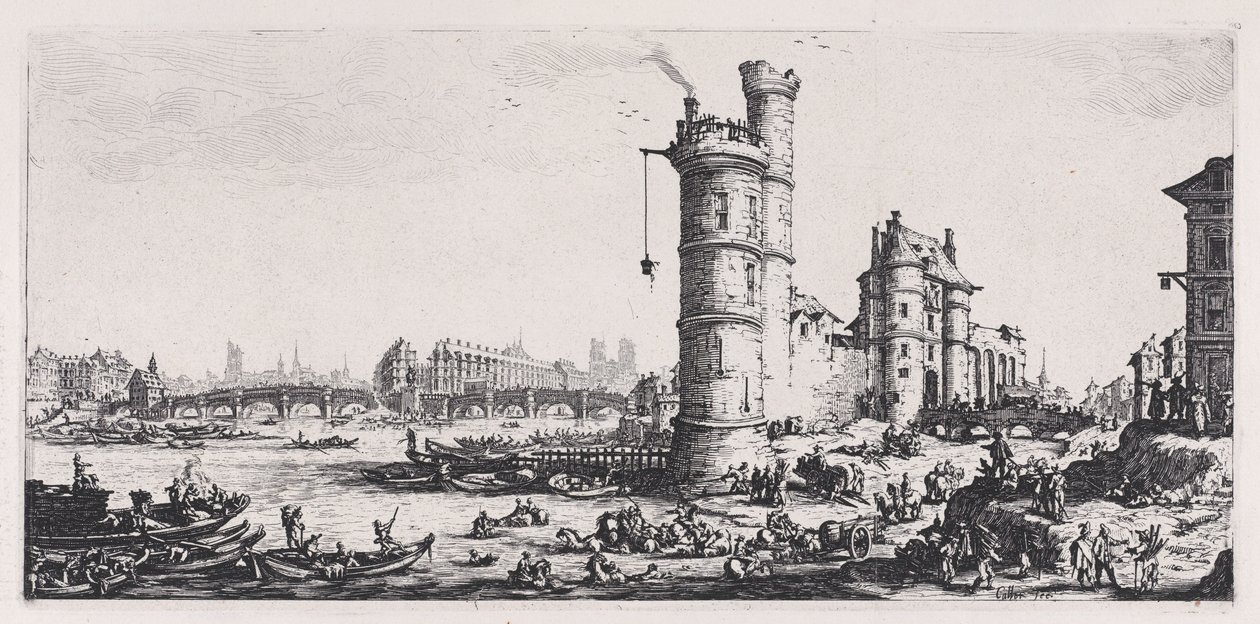 Utsikt över Pont-Neuf, ur ”Les Deux Grandes Vues de Paris” (De två stora vyerna över Paris) av Jacques Callot