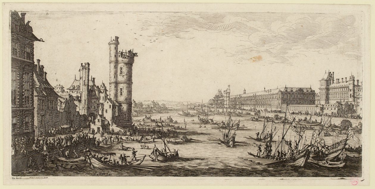 Vy över Louvren och den tidigare Porte de Nesle (IFF 667). av Jacques Callot