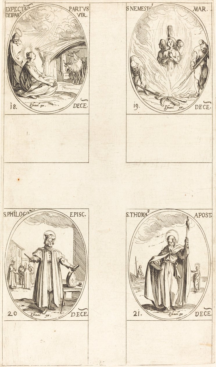 Väntar på att Jungfrun ska föda; S:t Nemesius; S:t Philogonius; St Thomas av Jacques Callot