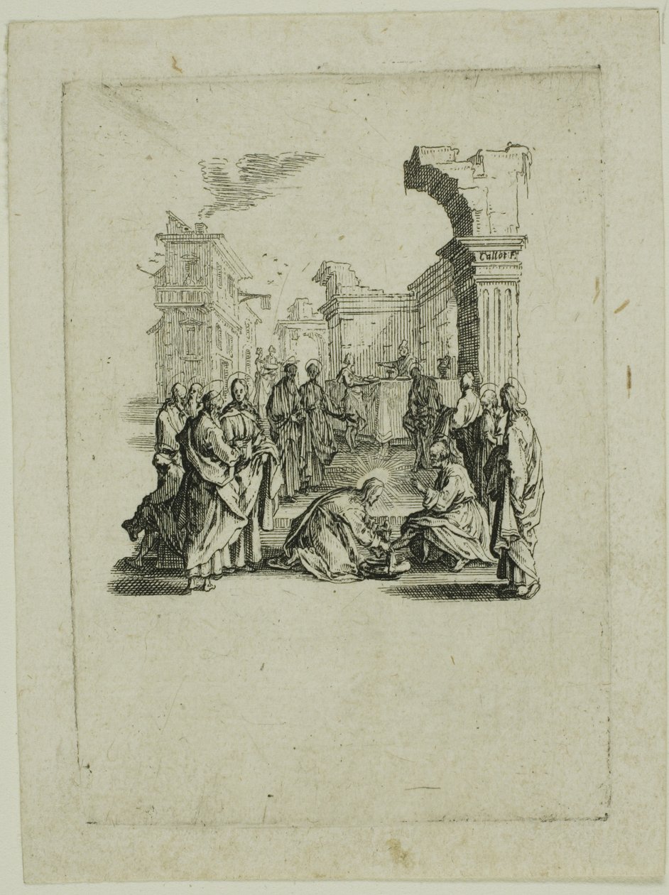 Tvätta fötterna, från Den lilla passionen av Jacques Callot
