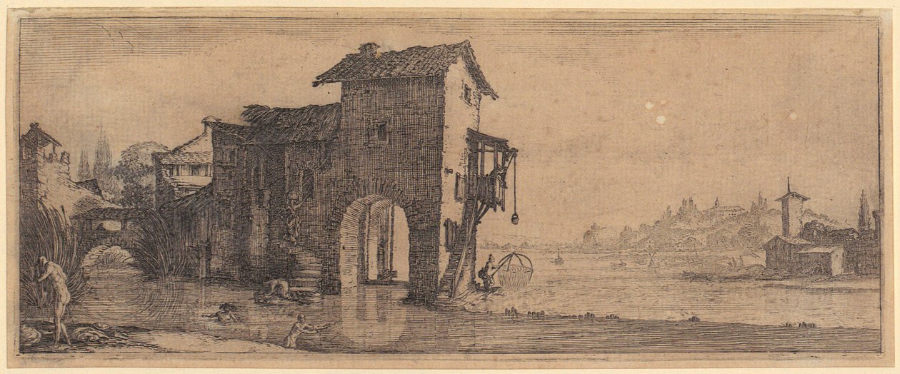 Vattenkvarn, blad 3 i serien ”De fyra landskapen” av Jacques Callot