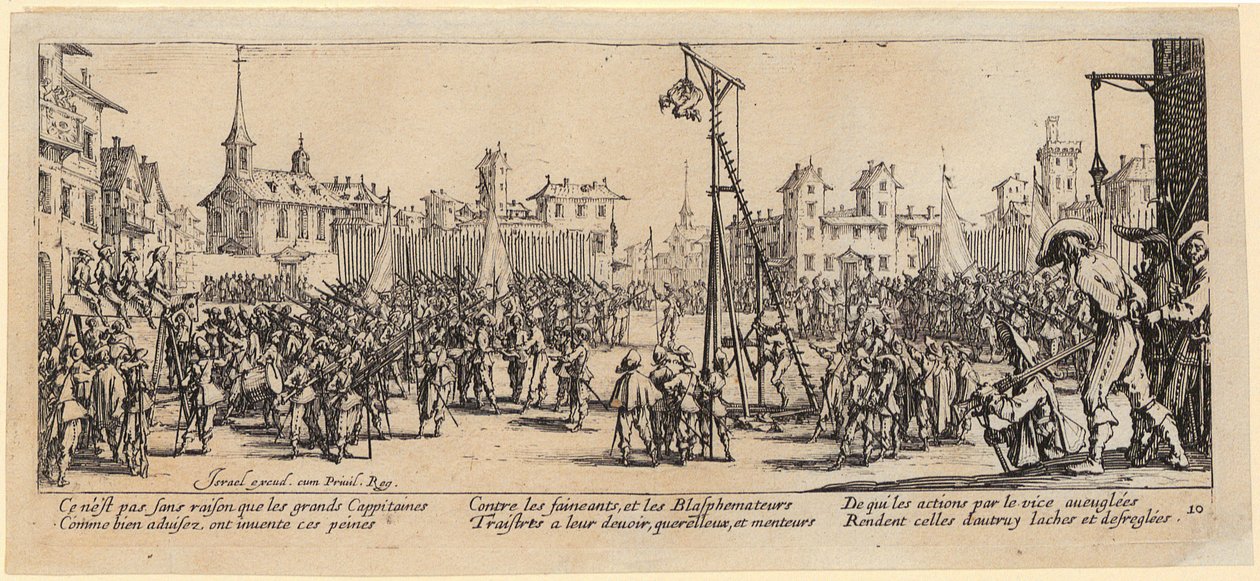 Wippgalgen, blad 10 i serien ”Krigets gråzoner” av Jacques Callot