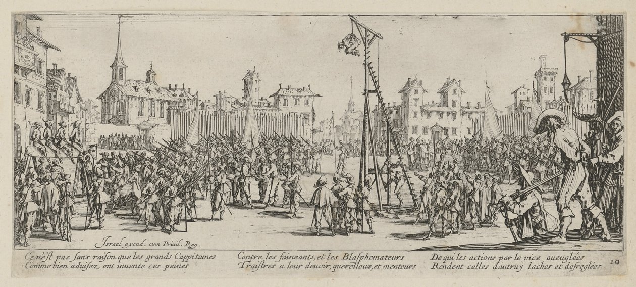 Gunggalgen, blad 10 i serien ”Krigets fasor” av Jacques Callot