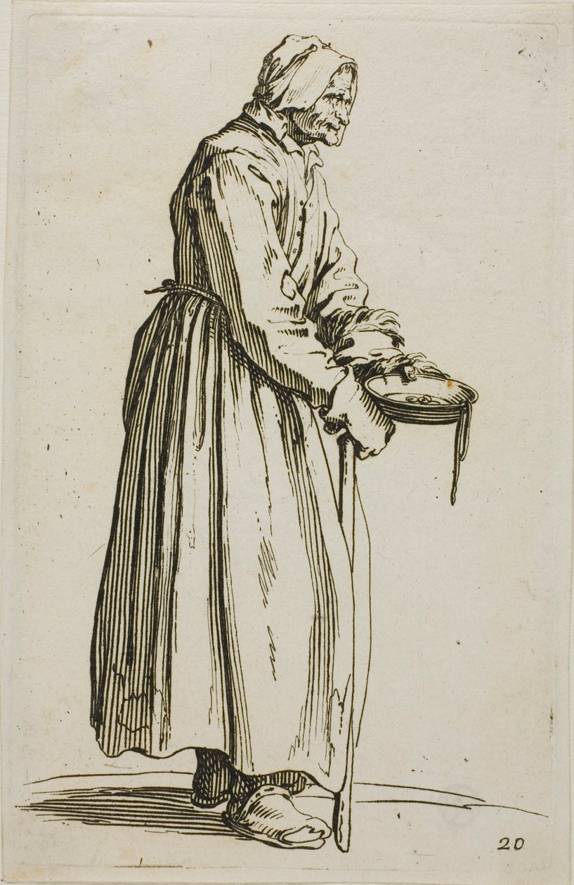 Woman Beggar Holding Alms, tallrik 20 från The Beggars av Jacques Callot