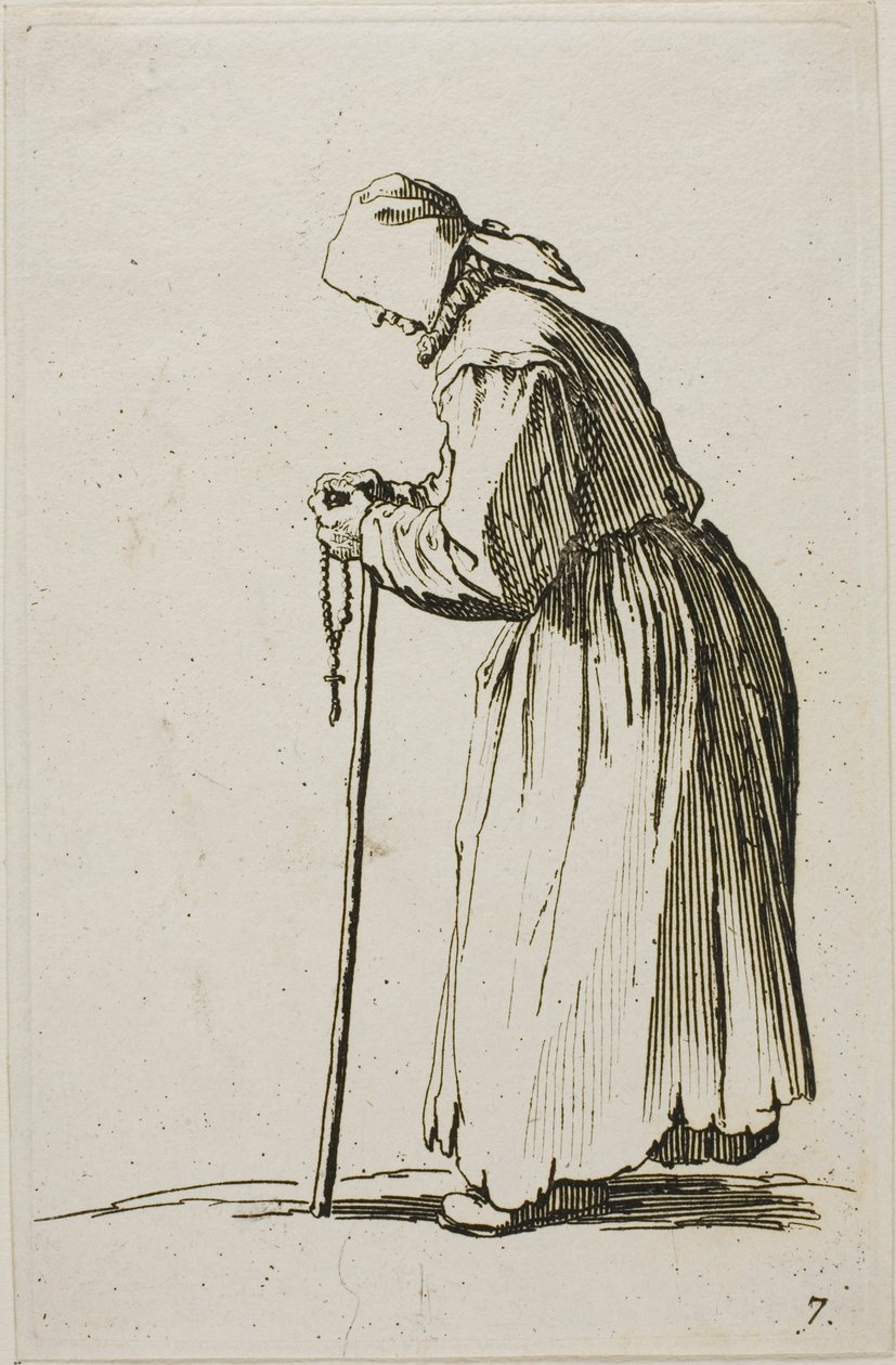 Woman Beggar with a Rosery, tallrik sju från The Beggars av Jacques Callot