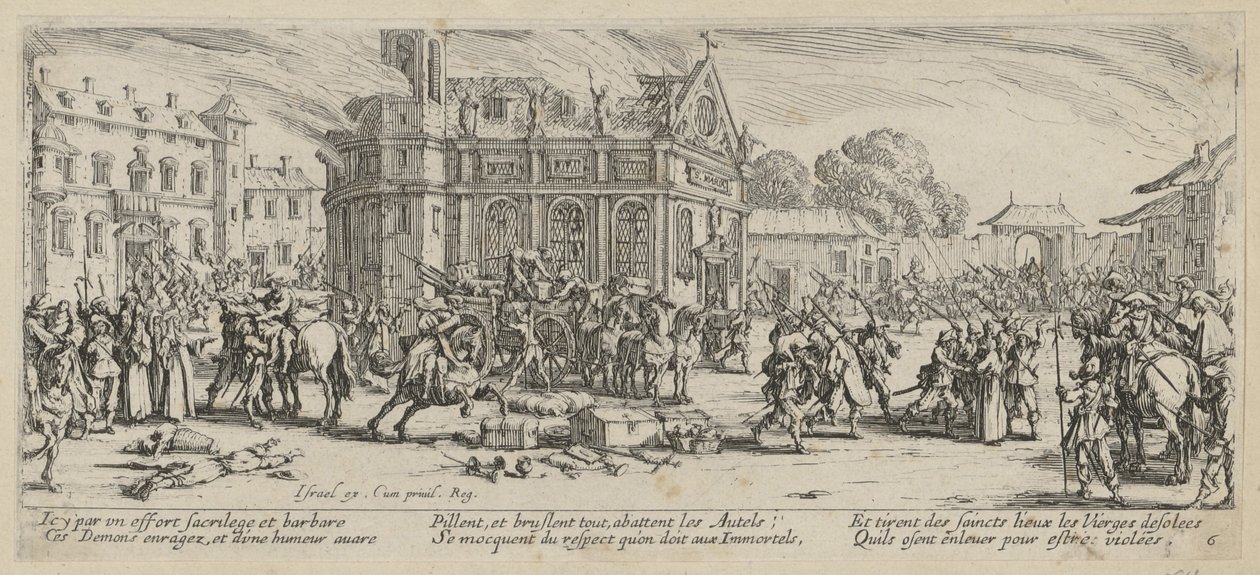 Förstörelsen av ett kloster, blad 6 i serien ”Krigets fasor” av Jacques Callot