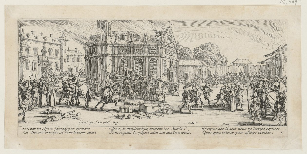 Förstörelsen av ett kloster, blad 6 i serien ”Krigets fasor” av Jacques Callot