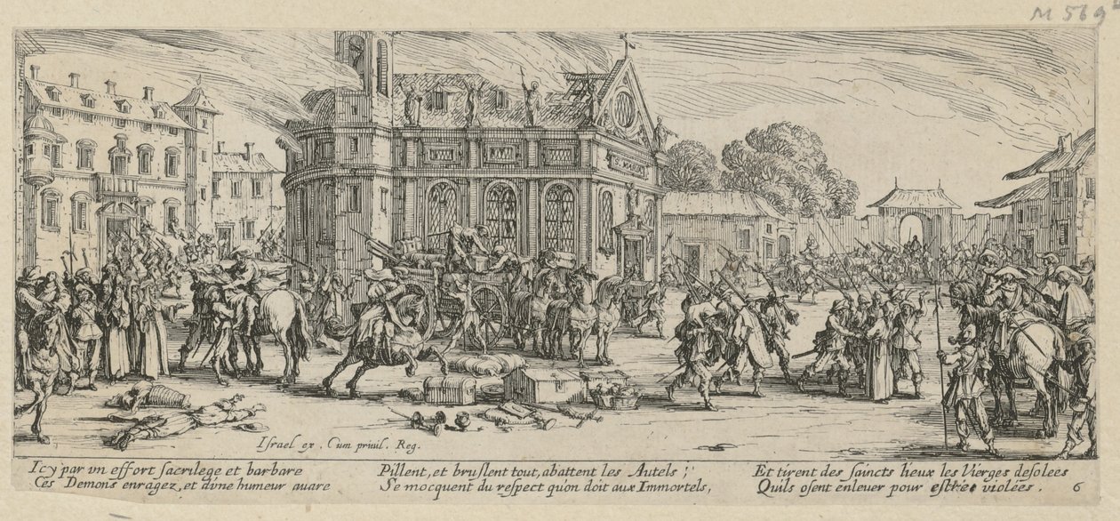 Förstörelsen av ett kloster, blad 6 ur serien "Krigets fasor" av Jacques Callot