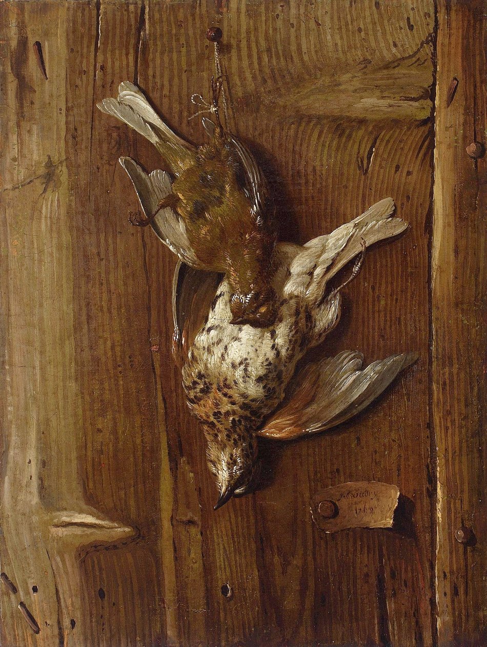 Döda fåglar (trast och fältpiplärka) av Jacques Charles Oudry