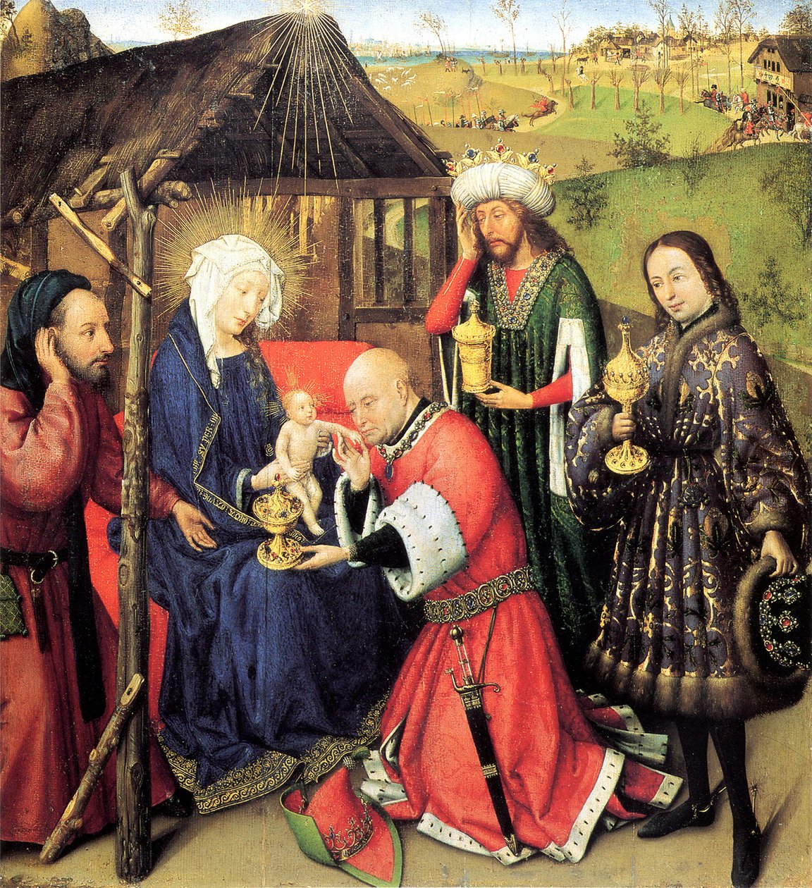 Tillbedjan av Magi, ca. 1440 av Jacques Daret