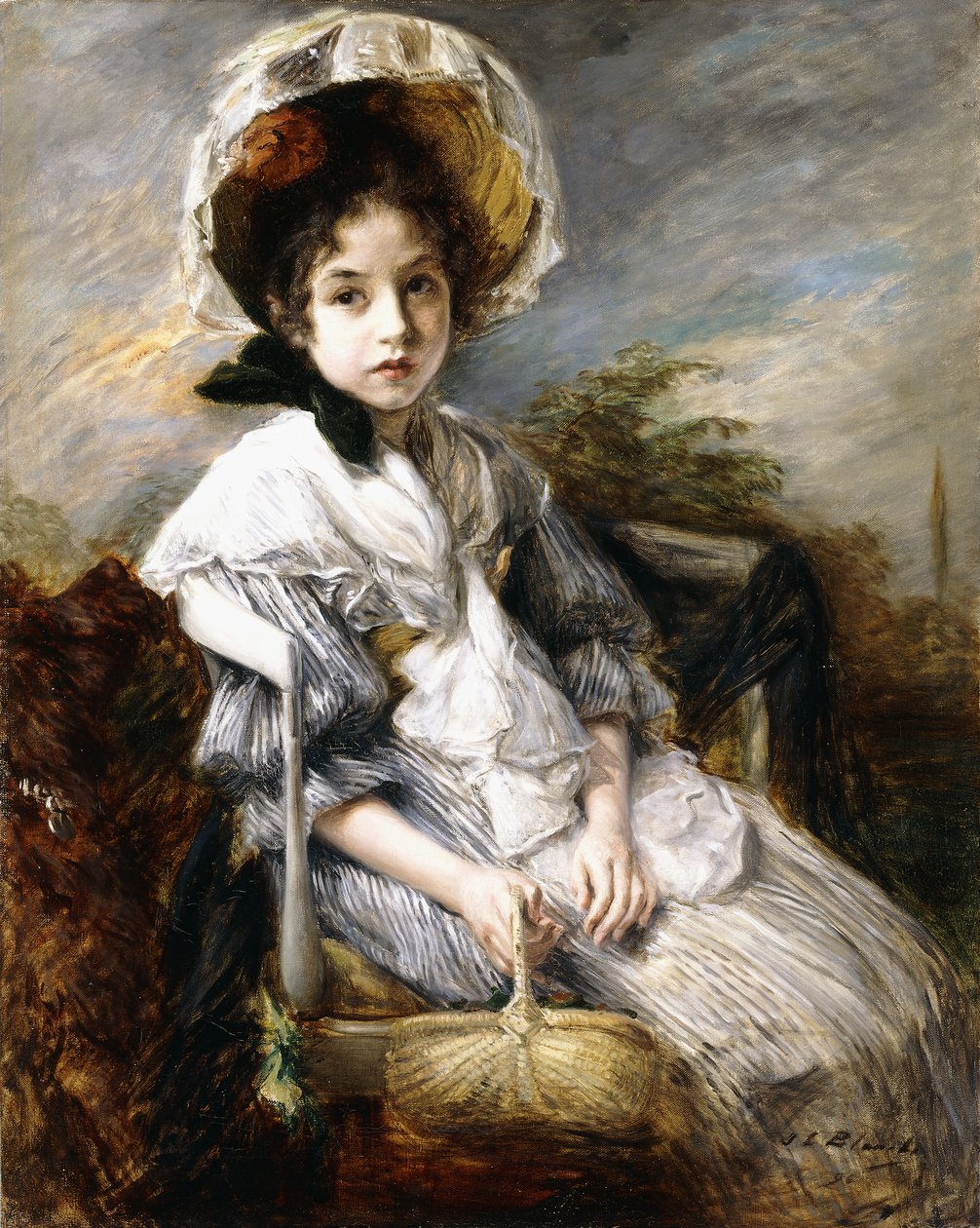 Porträtt av en ung flicka som sitter i ett landskap, av Jacques Emile Blanche
