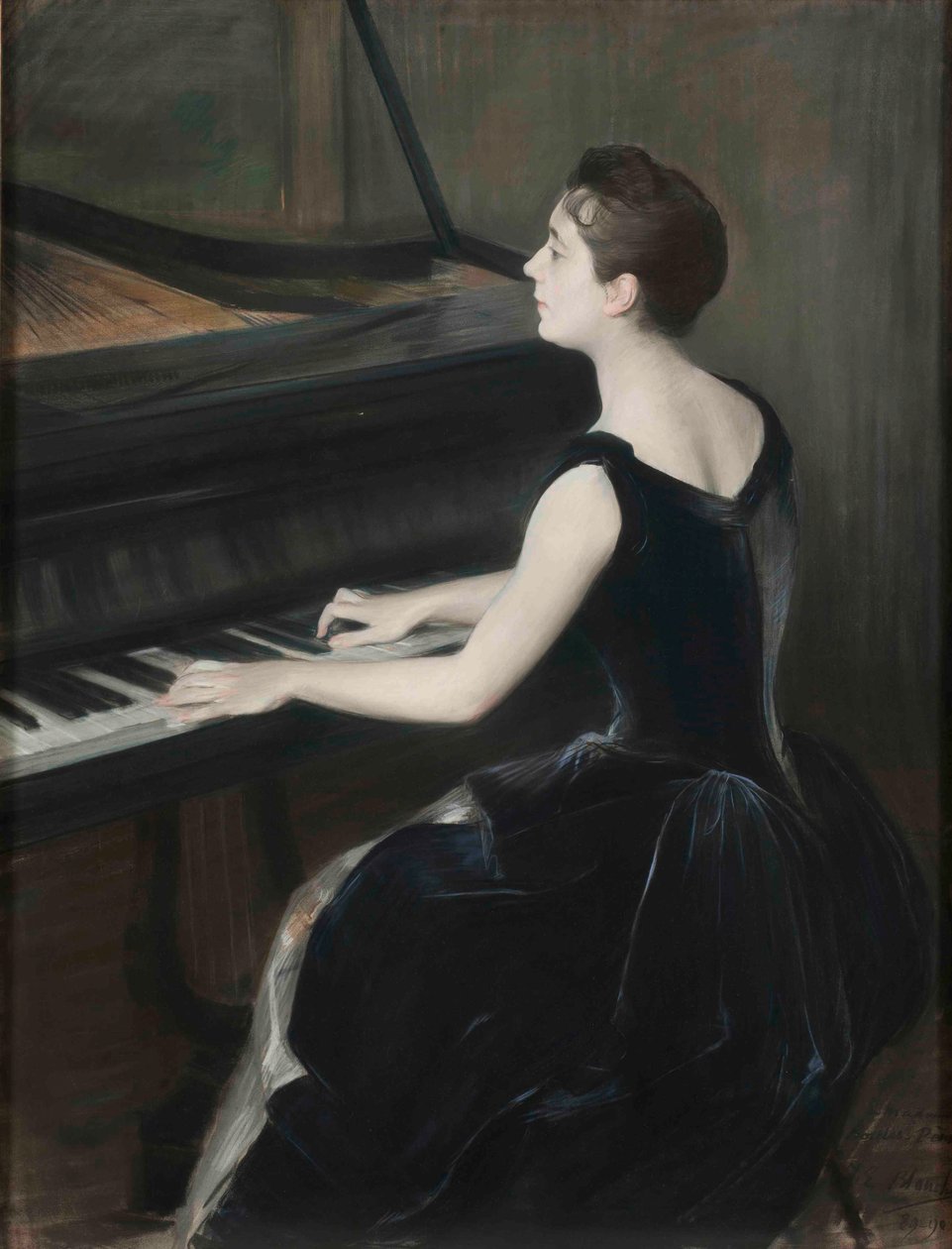 Porträtt av pianisten Léontine Bordes-Pène 1858-1924, 1889-1890. av Jacques Emile Blanche