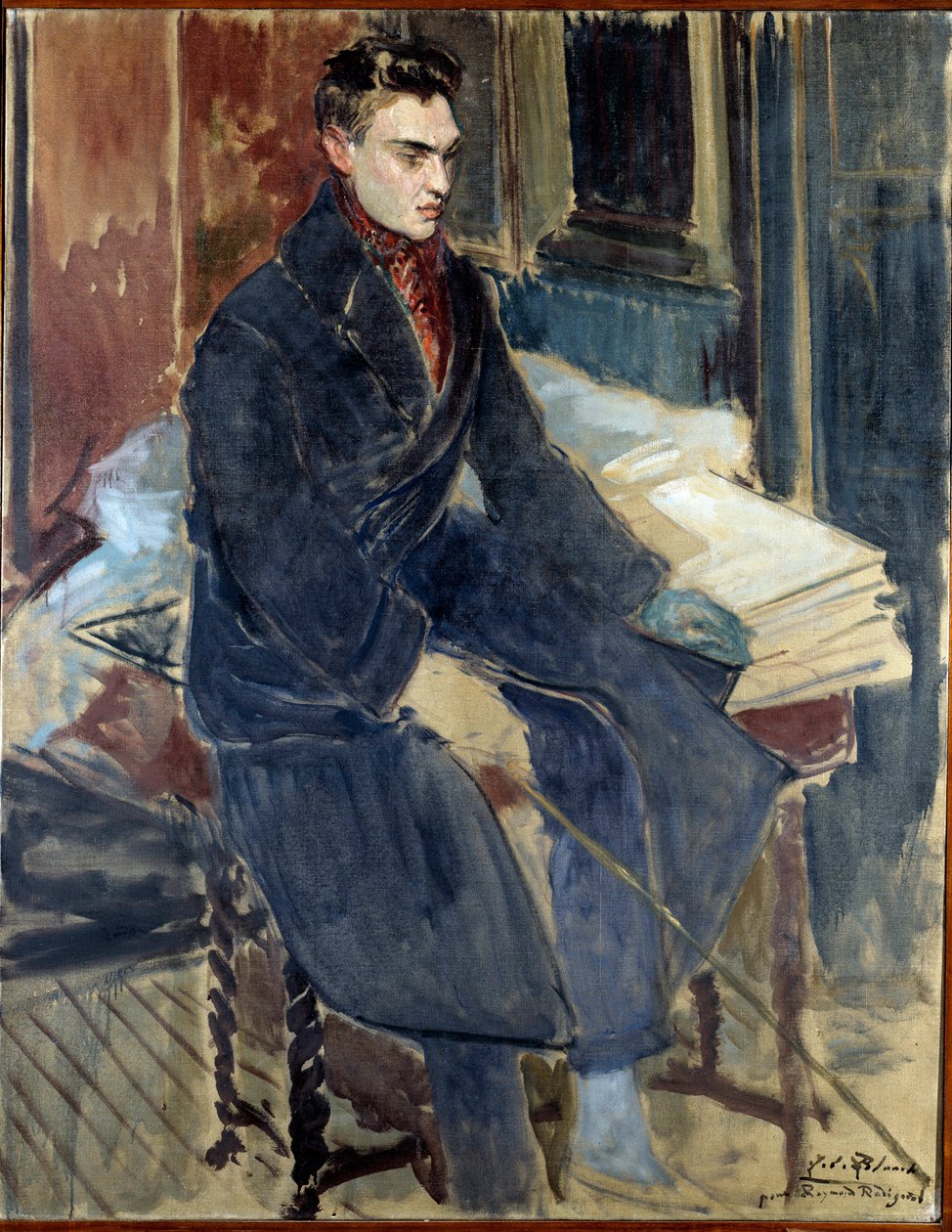 Studera för porträttet av Raymond Radiguet (fransk författare av Jacques Emile Blanche