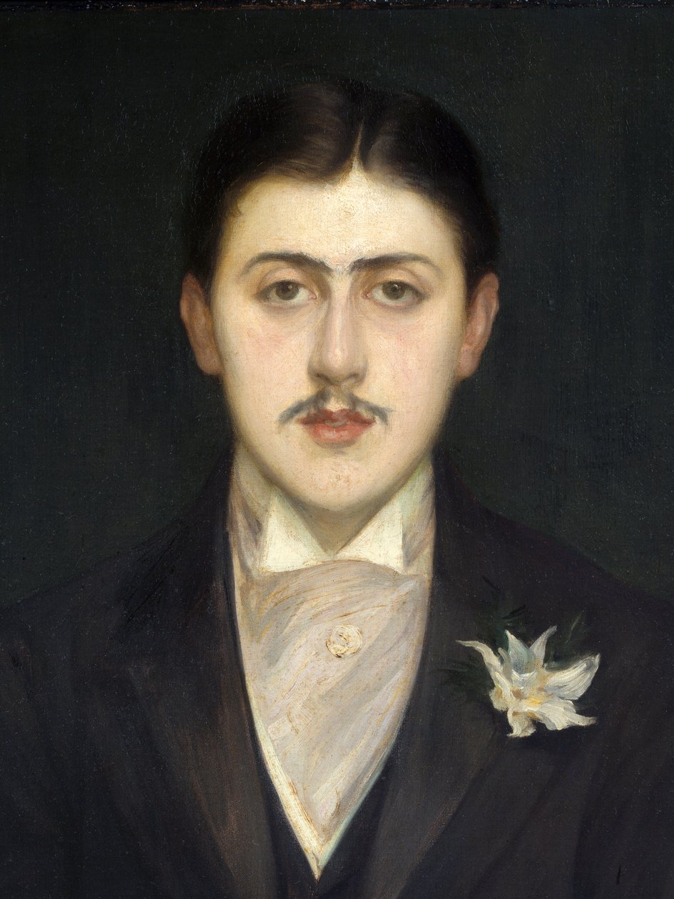 detalj av porträttet av Marcel Proust (1871-1922), fransk författare. Målning av Jacques Emile (Jacques-Emile) Blanche (1861-1942), Olja på duk av Jacques Emile Blanche
