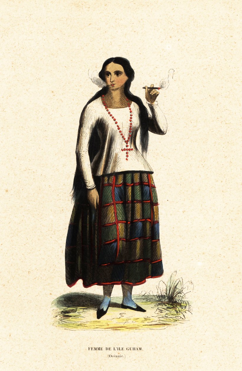 Chamorro kvinna på ön Guam, Mariana Islands, Mikronesien av Jacques Etienne Victor (after) Arago