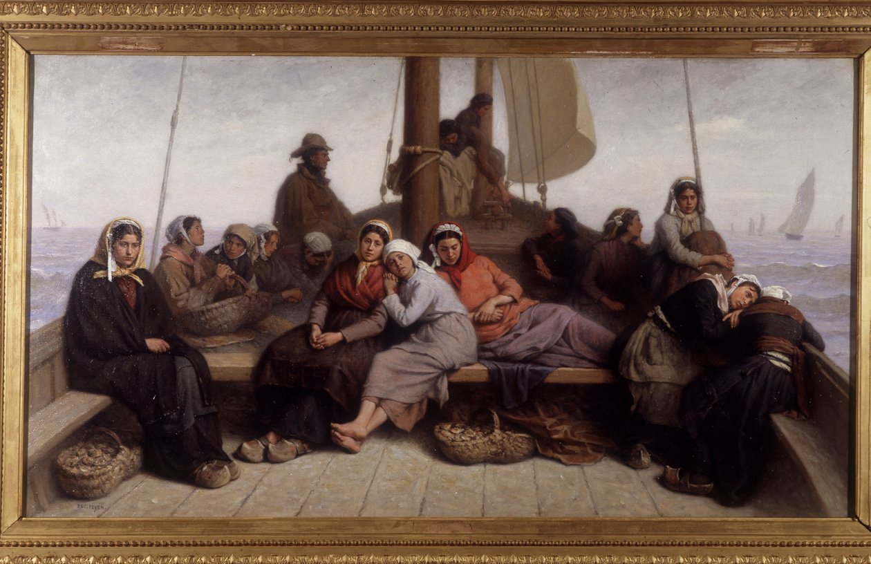 Ostronfiske på däck av en båt - Målning av Eugene Feyen (1815-1908), n.d. av Jacques Eugene Feyen