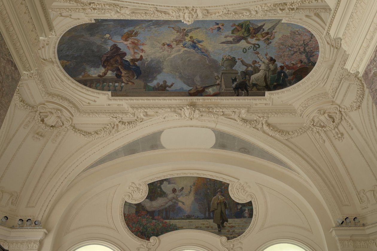 Décoration du pavillon Nord du Petit Palais - Le triomphe de Paris (tak) - Paris, capitale intellectuelle (Demi-coupole), mellan 1913 och 1919 (olja) av Jacques Fernand Humbert