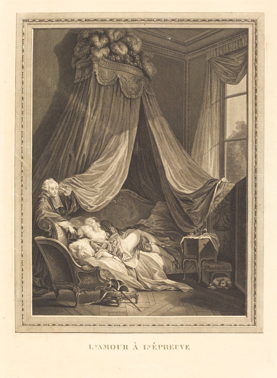 Kärlek på prov av Jacques Firmin Beauvarlet after Pierre Antoine Baudouin