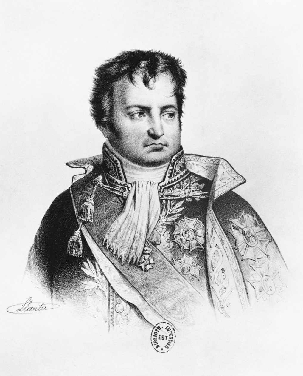 Denis Decres, minister för marin och kolonierna (bw litho) av Jacques Francois Gauderique Llanta