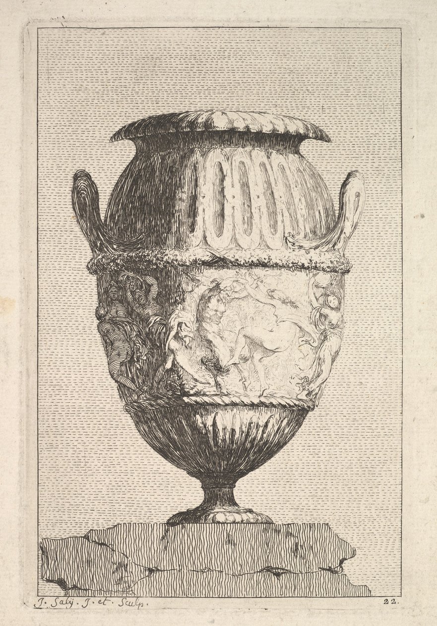 Design för en vas med en bacchisk fris, från: Vaser, 1746. av Jacques Francois Joseph Saly