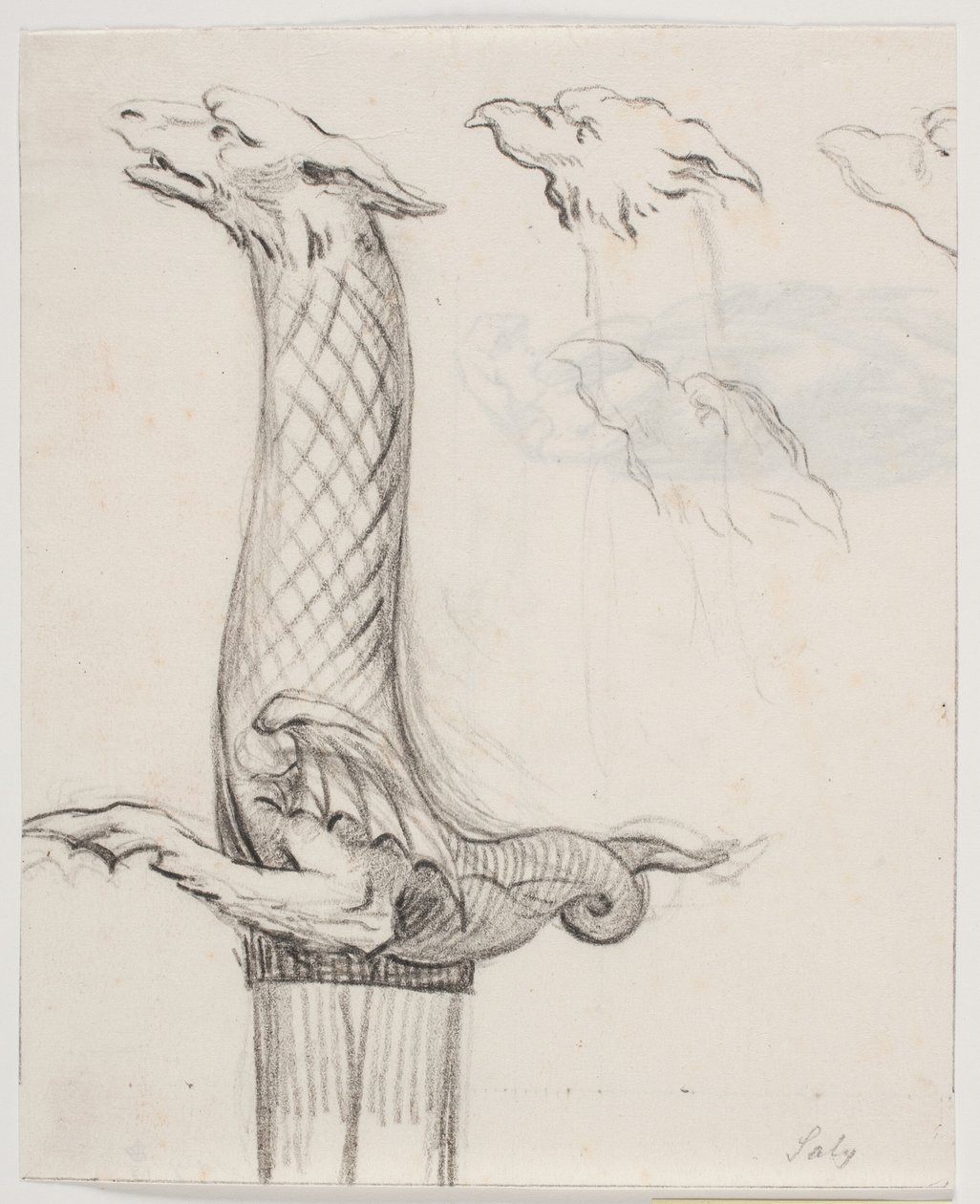 Svärdsfäste i form av en drake och tre drakhuvuden av Jacques Francois Joseph Saly