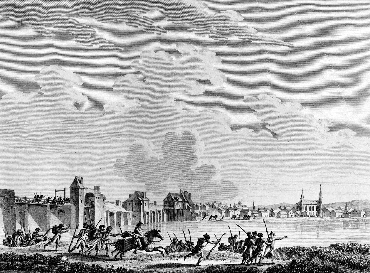Franska revolutionen: Deroute de Passy (Pacy sur Eure eller Pacy-sur-Eure) den 13 juli 1793. Gravyr av Berthaut efter Swebach. Paris, biblioteket vid Institutet för revolutionshistoria av Jacques Francois Joseph Swebach