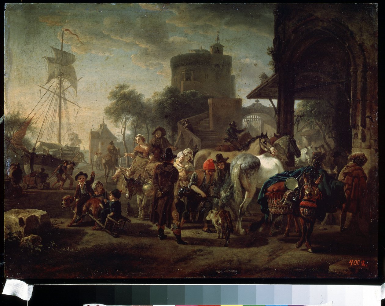 Hästmässan (En hästmässa). Målning av Jacques-Francois (Jacques Francois) Joseph Swebach (1769-1823). Olja på duk, 24 x 42 cm av Jacques Francois Joseph Swebach