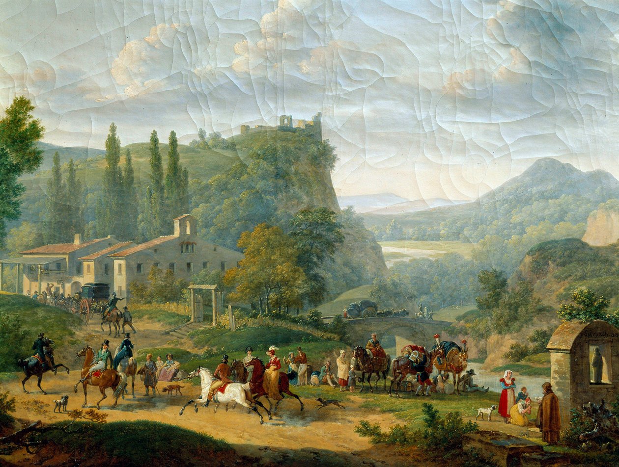 Passagerarstopp. Målning av Francois Swebach dit Swebach des Fontaines (1769 - 1823) av Jacques Francois Joseph Swebach