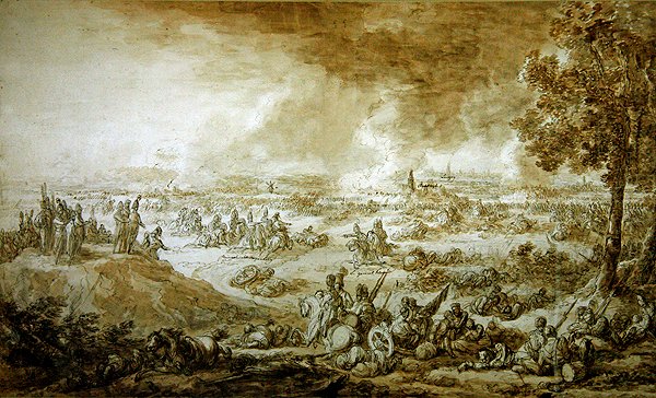 Slaget vid Leipzig (penna- och bläcktvätt på papper) av Jacques Francois Joseph Swebach