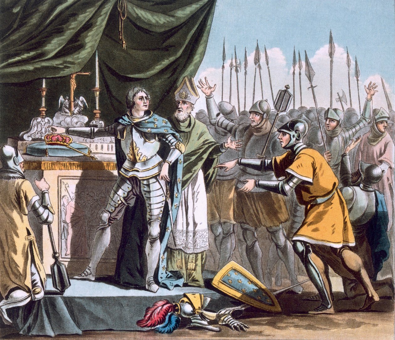 Den historiska dagen i Bouvines år 1214, graverad av Jean Baptiste Morret (fl. 1790-1820), 1790 av Jacques Francois Joseph Swebach
