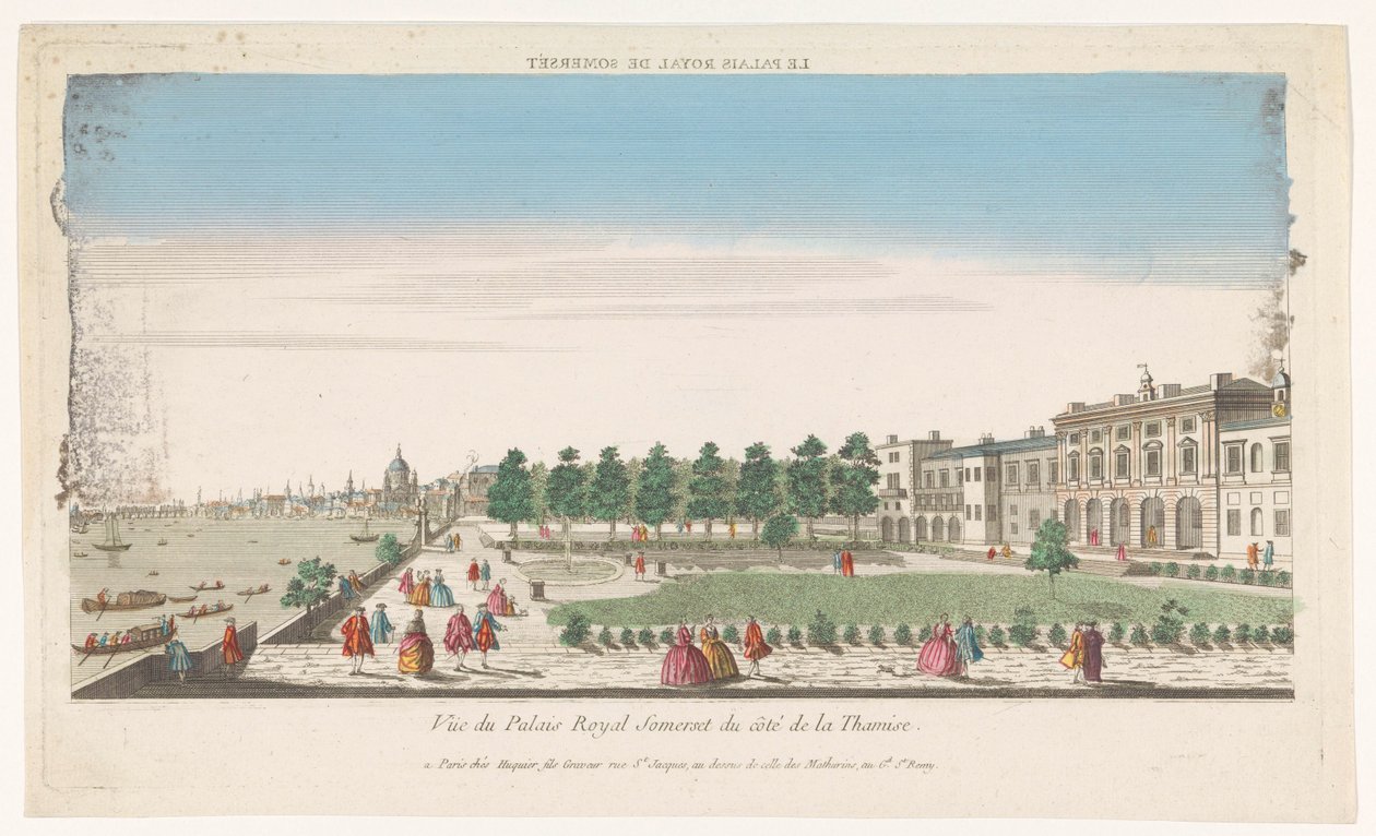 Utsikt över Somerset House vid Themsen i London Le Palais Royal de Somerset (titel på objekt) av Jacques Gabriel Huquier