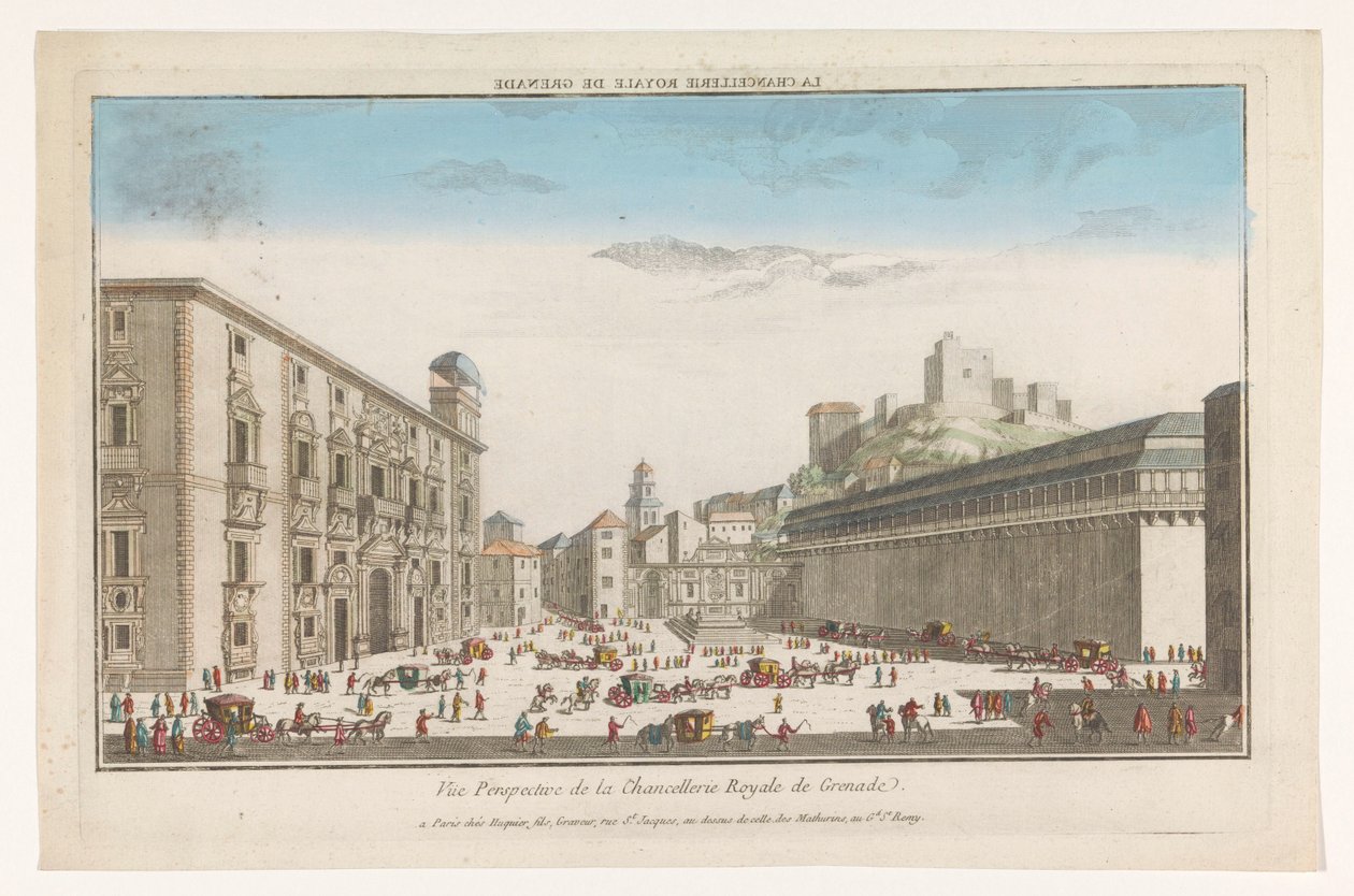 Utsikt över Real Chancillería i Granada La Chancellerie Royale de Grenade (titel på objekt) av Jacques Gabriel Huquier