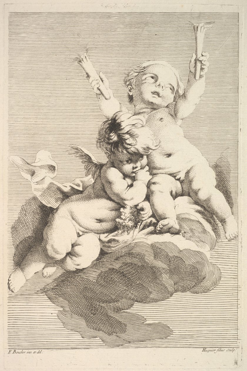Two Cupids, One Holding Torches, mitten till slutet av 1700-talet. av Jacques Gabriel Huquier