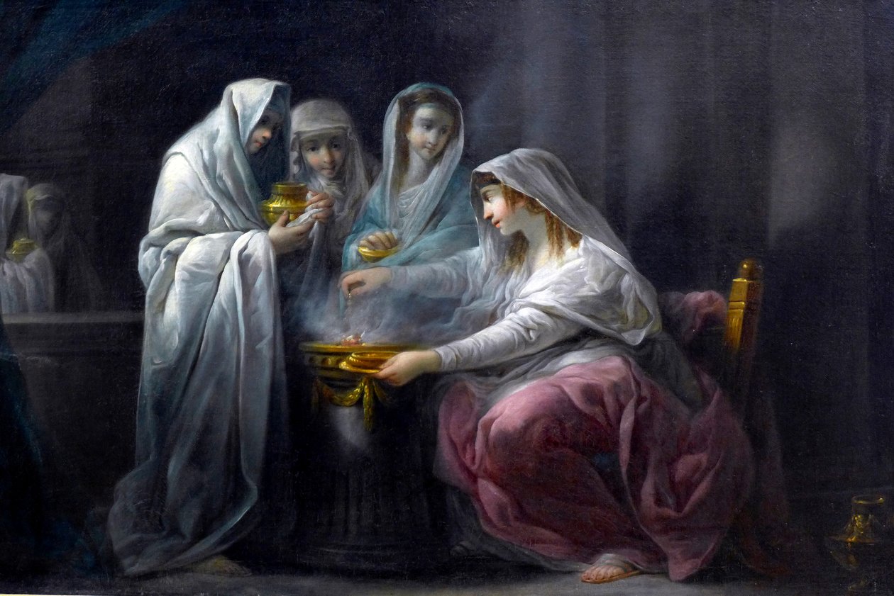 Les Vestales: detalj. 1800-talet (olja på duk) av Jacques Gamelin