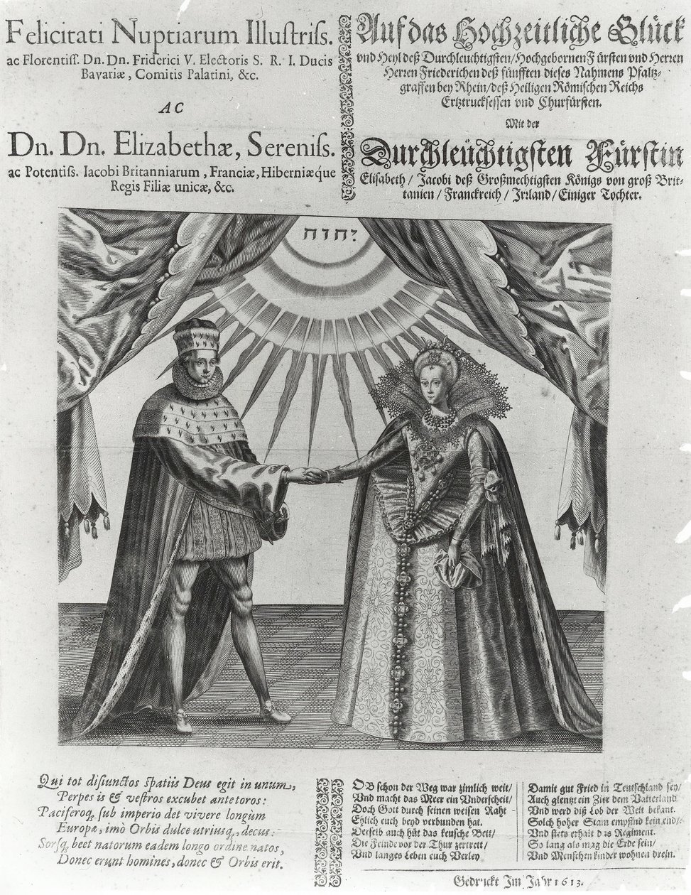 En bredsida på bröllopet mellan Fredrik V, kurfursten Palatine och prinsessan Elizabeth av England, 1613 av Jacques Granthomme