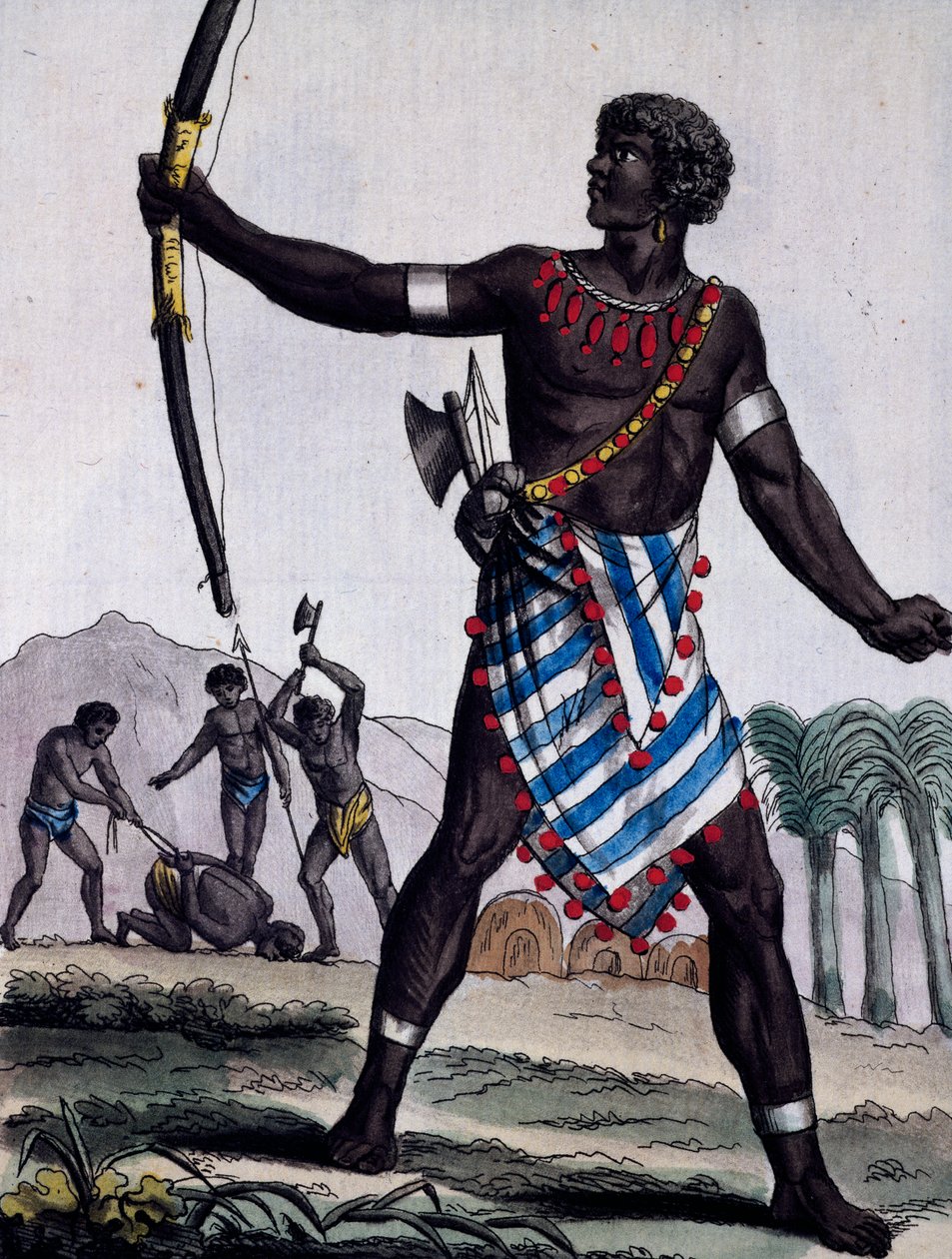 Anzikos krigare, Afrika, gravyr från Encyclopedia of voyages av Jacques Grasset de Saint Sauveur