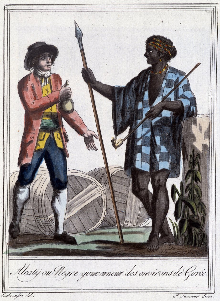 Alcaty eller negre guvernör i omgivningarna i Gorée - i "" Encyclopedia of travels"" pr Grasset St Sauveur, Paris av Jacques Grasset de Saint Sauveur