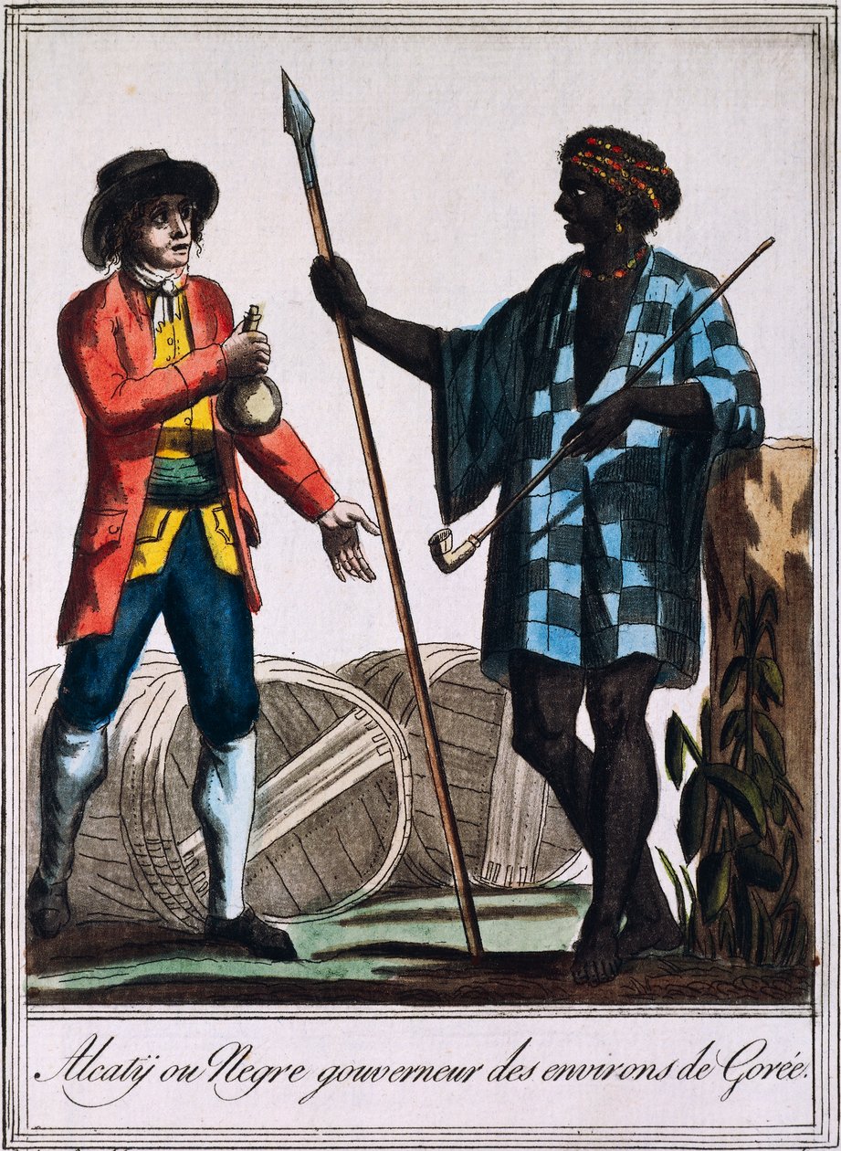 Alcaty, stamhövding i Goree, Senegal, gravyr från en teckning av Labrousse (aktiv 1796), från Encyclopedie des Voyages, av Jacques Grasset de Saint-Sauveur (1757-1810) av Jacques Grasset de Saint Sauveur