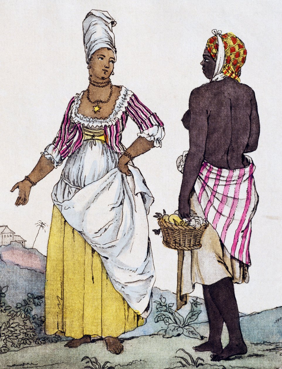 Svart kvinna och mulattkvinna av Santo Domingo, färggravyr från teckning av Labrousse av Jacques Grasset de Saint Sauveur